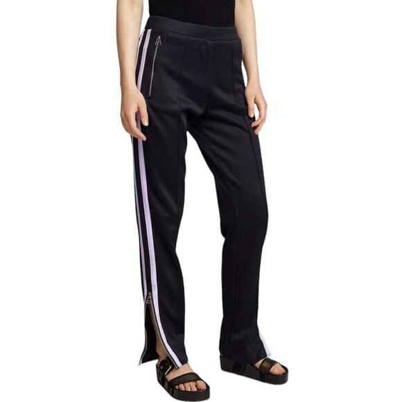 Rag & Bone Black Milo Lilac Stripe Trim Trackpants Zipper Hem Drawstring Small - Picture 1 of 12